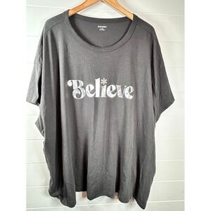 Old Navy Womens Gray Graphic T Shirt Believe Snowflake Print Plus Size 4X